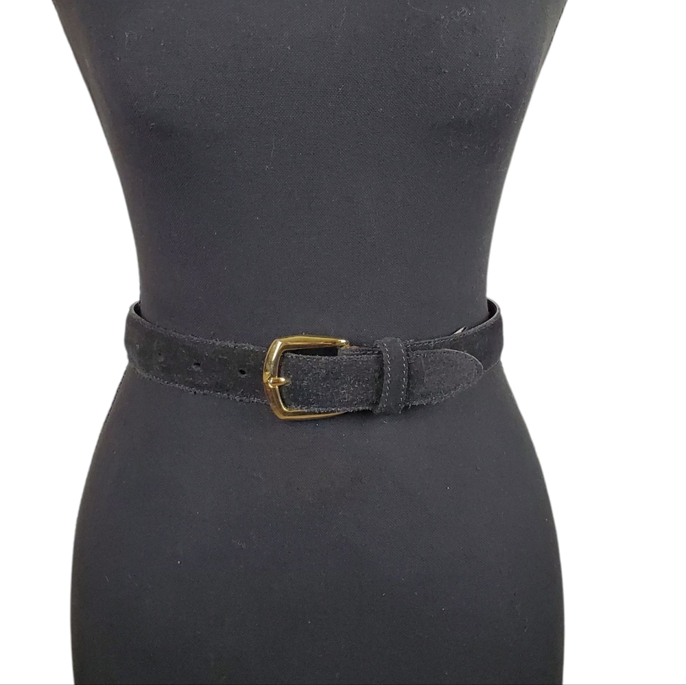 COLE HAAN Black Suede Leather Solid Brass Buckle Belt Size 38/95